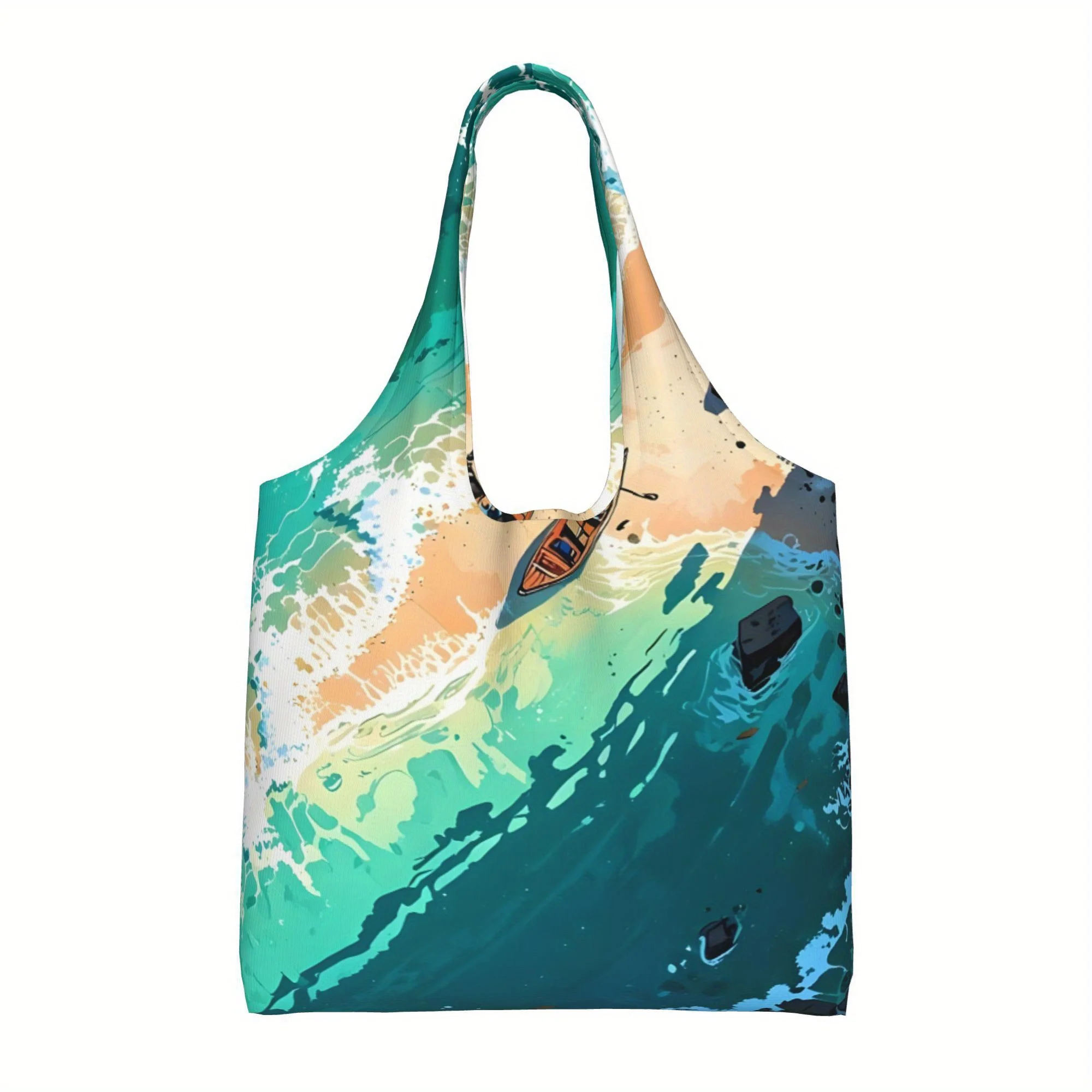 

1pc Women'S Casual Reusable Polyester Tote Bag, Large Capacity, Mixed Color, Machine Washable, No Dry Clean, No Closure,