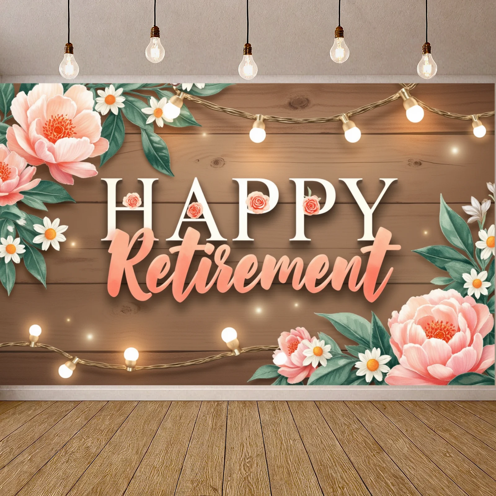 

Celebration Banner Pastel Color Scheme Happy Retirement Banner Celebration Background Rustic Wooden Retirement Backdrop