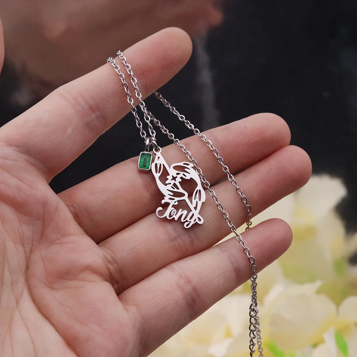 

Chandler Custom Name Koi Fish Necklace Stainless Steel with Green Zircon Cute Retro Gold Color Little Fish Pendant Jewelry Gift