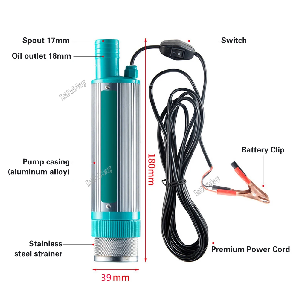 Electric Car Pump 39mm Portable MiniFor Pumping Diesel Oil Water Transfer Pump Camping Fishing Submersible Pump 30L/min 12V