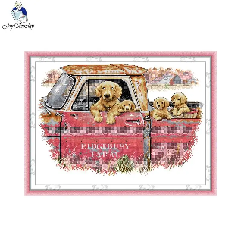 Joy Sunday Golden Retrievers Pattern Cross Stitch Kits DIY Aida 16/14/11CT Printed Canvas Hand Needle Embroidery Sets Home Decor