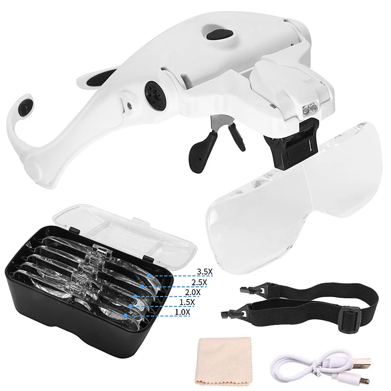 Megaloscope Support Led Magnifying Glasses Adjustable Light Usb Rechargeable 1.0x 1.5x 2.0x 2.5x 3.5x Luminous Magnifier Loupe