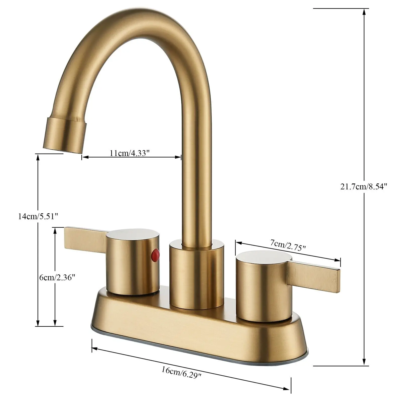 4 Inch 2-Handle Brushed Gold Bathroom Faucet for Lavatory with Pop-up Sink Drain and Faucet Supply Lines