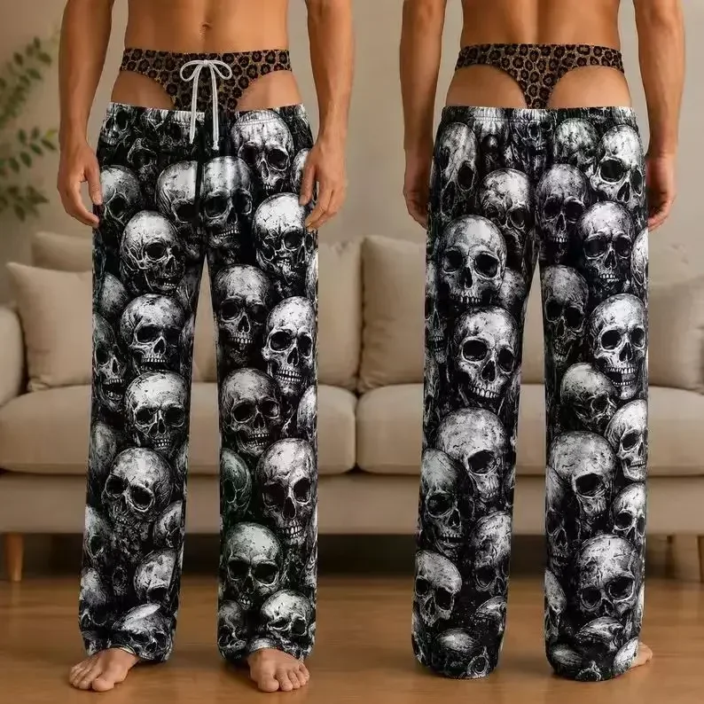 Men's Funny 3D Fake Hip Printed Pants, Hawaiian Palm Flower Parody Pants, Summer Drawstring Casual Pants, Beach Bachelor Party