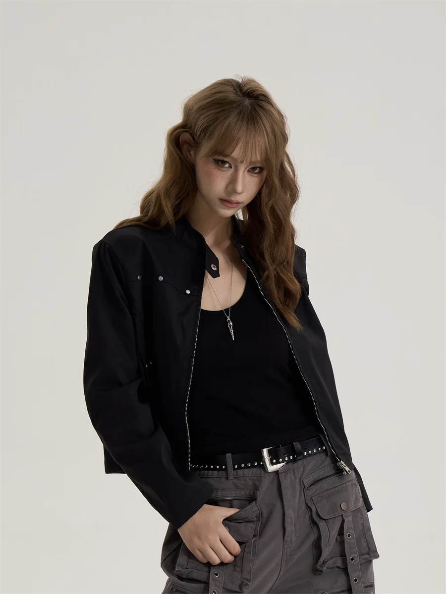 

Slimming ort American Retro Hot Girl Jaet Women's Loose Fit Stand Collar Outerwear Faionable Versatile Polyester Coat