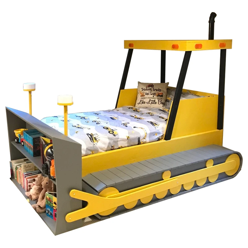 

Creative kids solid wood cartoon car bed bulldozer boy bed excavator modeling bed