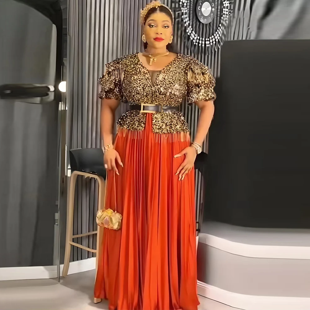 여성용 파티 이브닝 드레스 아프리카 다시키 스팽글 의류 생일 웨딩 게스트 드레스 기념일 정장 맥시 로브 2025