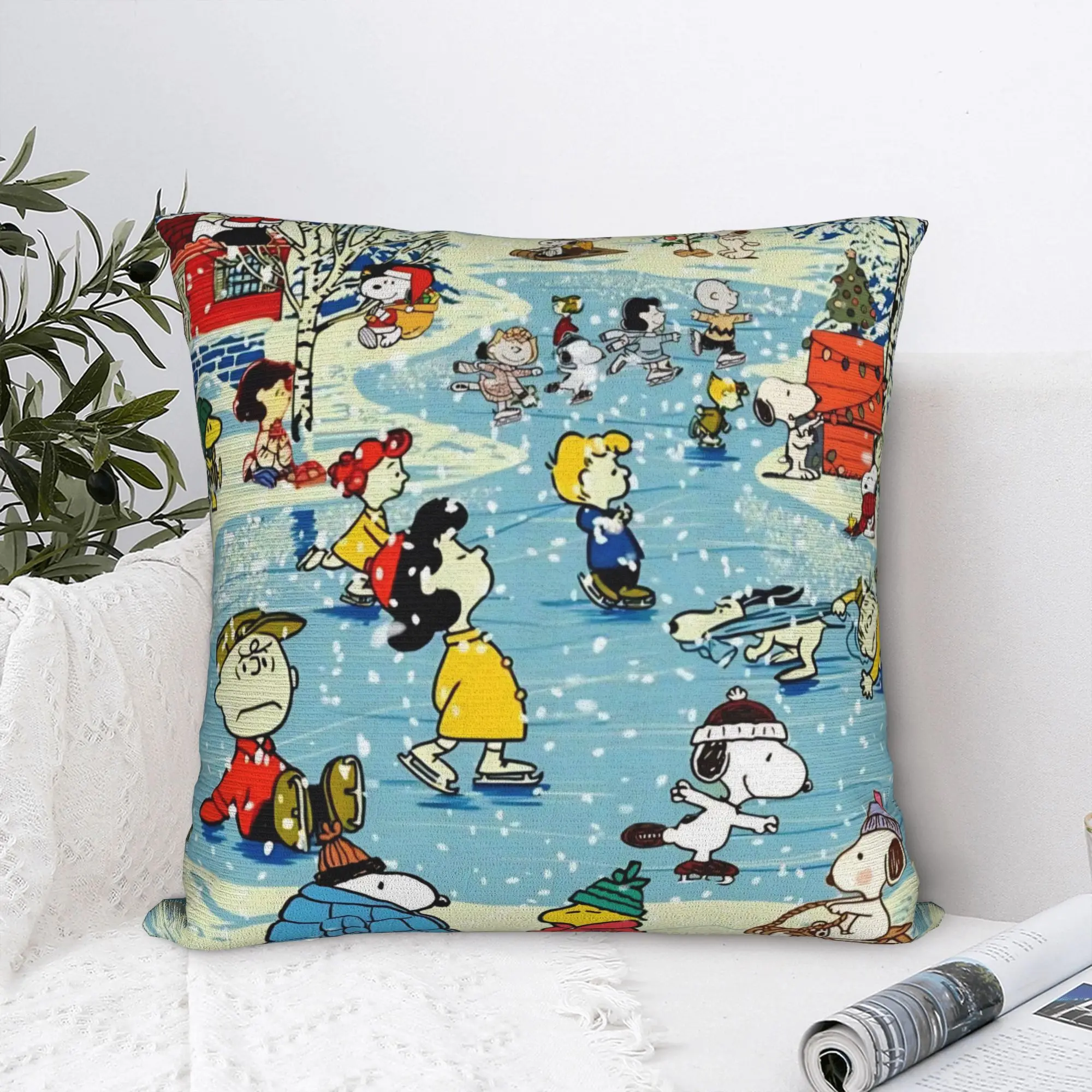 S-Snoopys Xmas Snowman Santa  Square Pillow Cases  Cushion Cover Funny Polyester Decor Pillowcase for Sofa 18