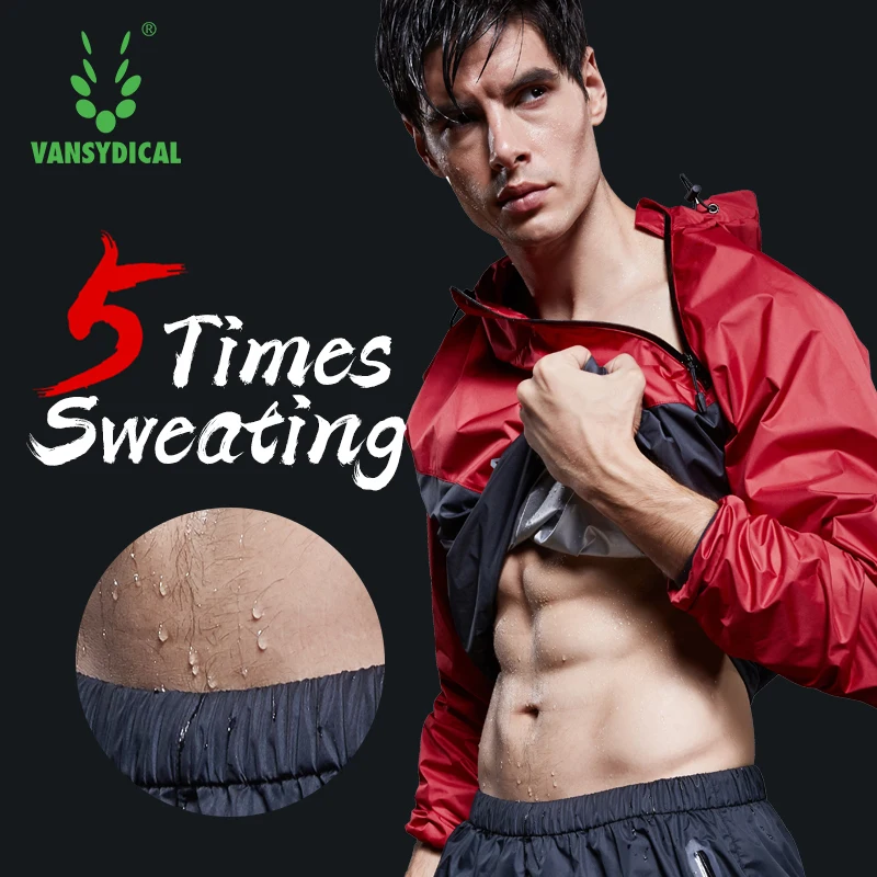 VANSYDICAL Running Jacket Men Pullover Hooded Long Sleeve Sportswear Gym Fitness Training Weight Loss Sweating Sauna Sport Shirt