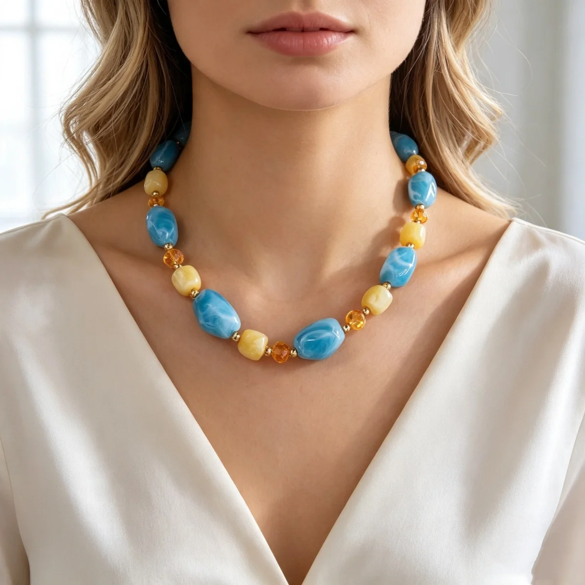 Französische Retro-Halskette mit sanften, farbenfrohen Kristallharzperlen für Damen und Herren, Hippie-Stil, unregelmäßige Perlen, Choker, Reiseschmuck – Detail 9