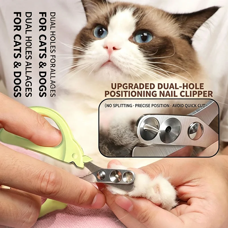 Pet Cat Nail Clipper Dual Hole Anti-Bleeding Positioning Nail Scissors Beginner Safe Cat Paw Trimmer Cutter Tool