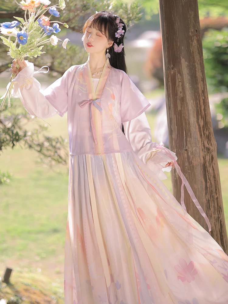 New Tang Hanfu donna girocollo camicia corta gonna a pieghe originale vita-lunghezza stile cinese abbigliamento antico