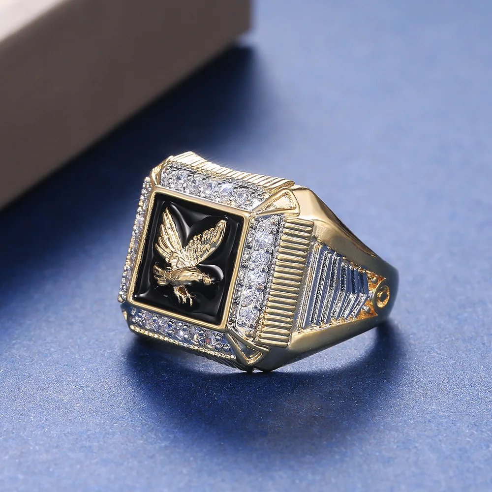 Cao Shi Foreign Trade best-selling New Atmospheric Men Electroplated Eagle Diamond Ring Around Europe And The United States gold