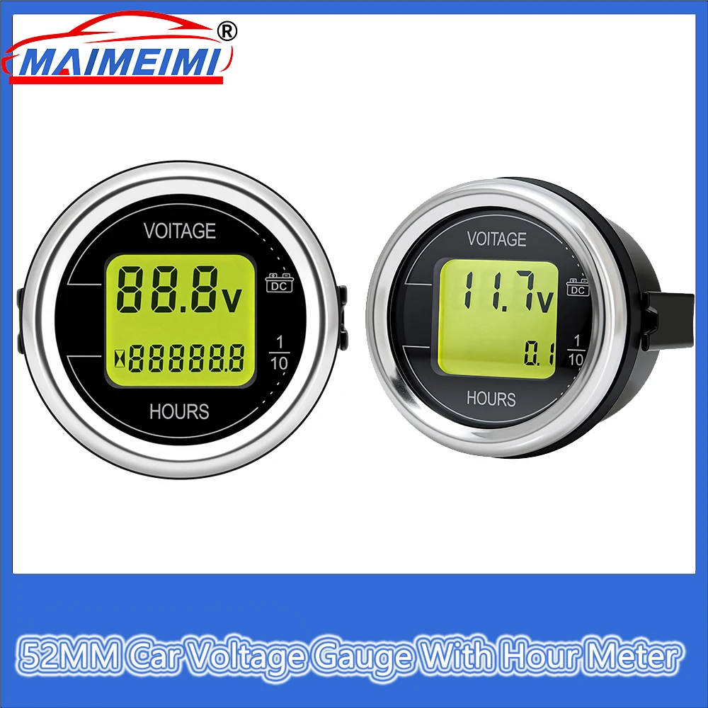 52MM Car Voltage Gauge With Hour Meter Waterproof Digital instrument With yellow backlight for Car 12/24v