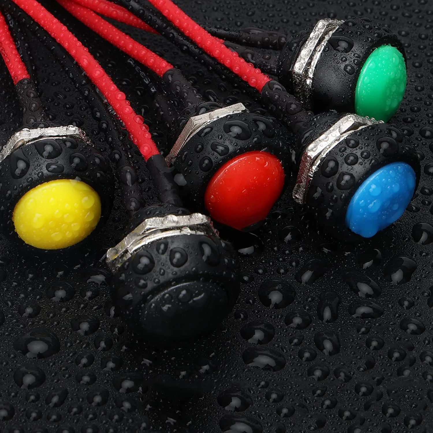 5pcs 12mm Momentary Push Button Switch Mini Round Switch Waterproof 1A 250V AC SPST NO 2 Pin PBS-33B with Pre-soldered