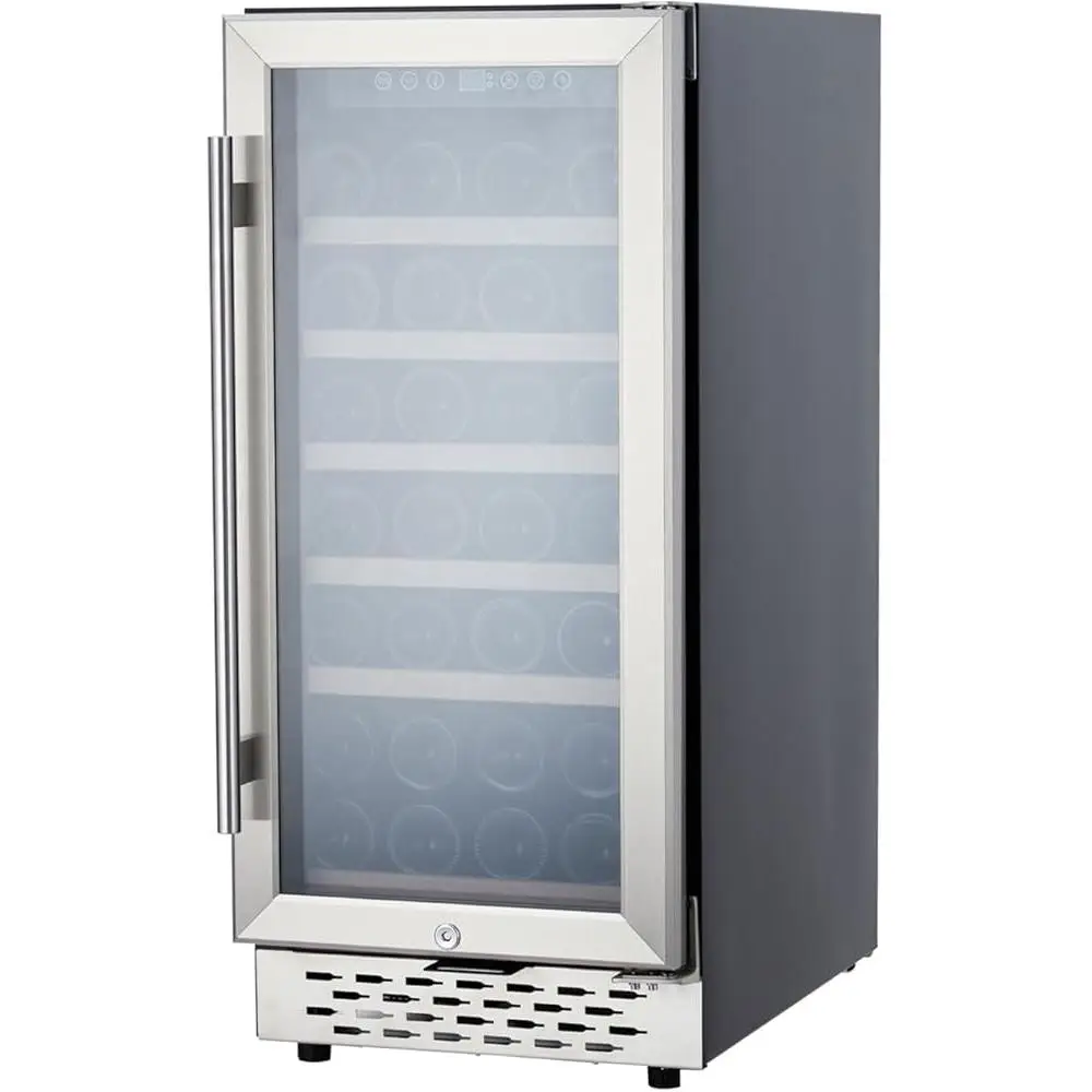 ثلاجة النبيذ 28 زجاجة التحكم الرقمي في درجة الحرارة ثلاجة مدمجة LED تعمل باللمس باب زجاجي قبو نبيذ صغير قائم بذاته