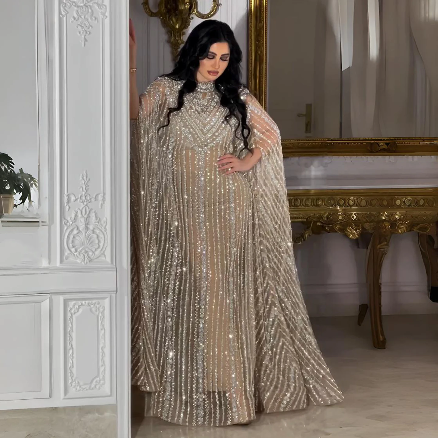 long dress wedding guest A Line Elegant Mother of the Bride Formal Party Gown Luxury Evening Dress Wedding Dress Chiffon V Neck 3/4 Length Sleeve Floor Length with Floral Dresses 2024 Dark Women'S Dresses & Tunics Macdougall Wedding Dress | Size:XL 17-17.5 / 34-35 Dazzle at weddings with