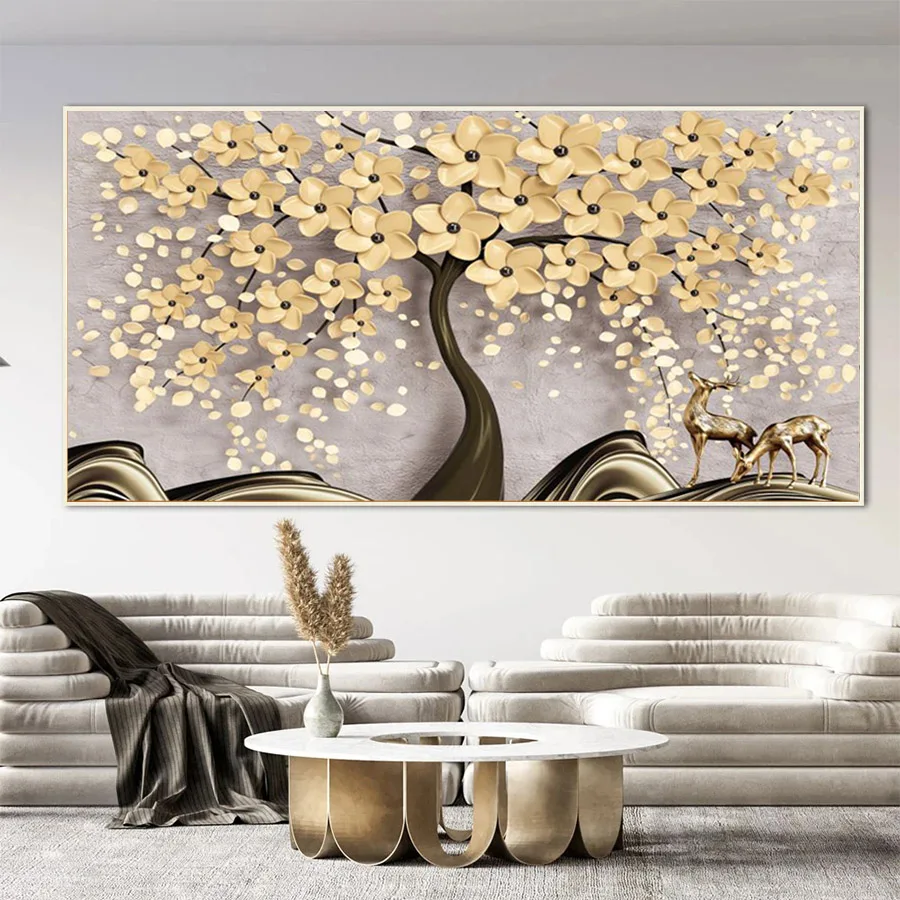 Full Square Round Diamond Painting Abstract Art Wealth Golden Flowers and Trees Mosaic Picture Diamond Embroidery Home Decor