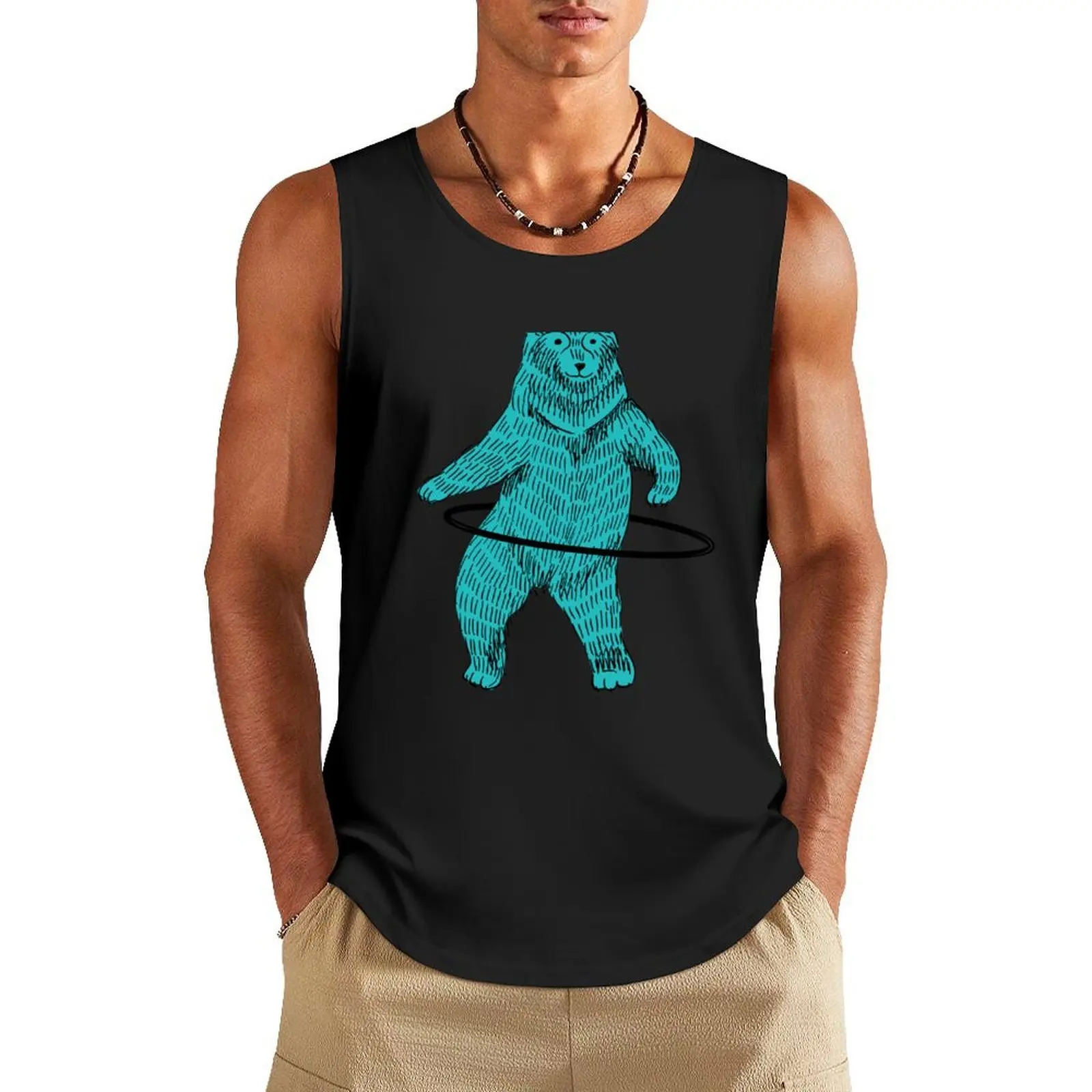

Hula Hooping Hoop Dancing Blue Hipster Bear Tank Top Men's sports t-shirt sleeveless anime clothes sleeveless shirt man