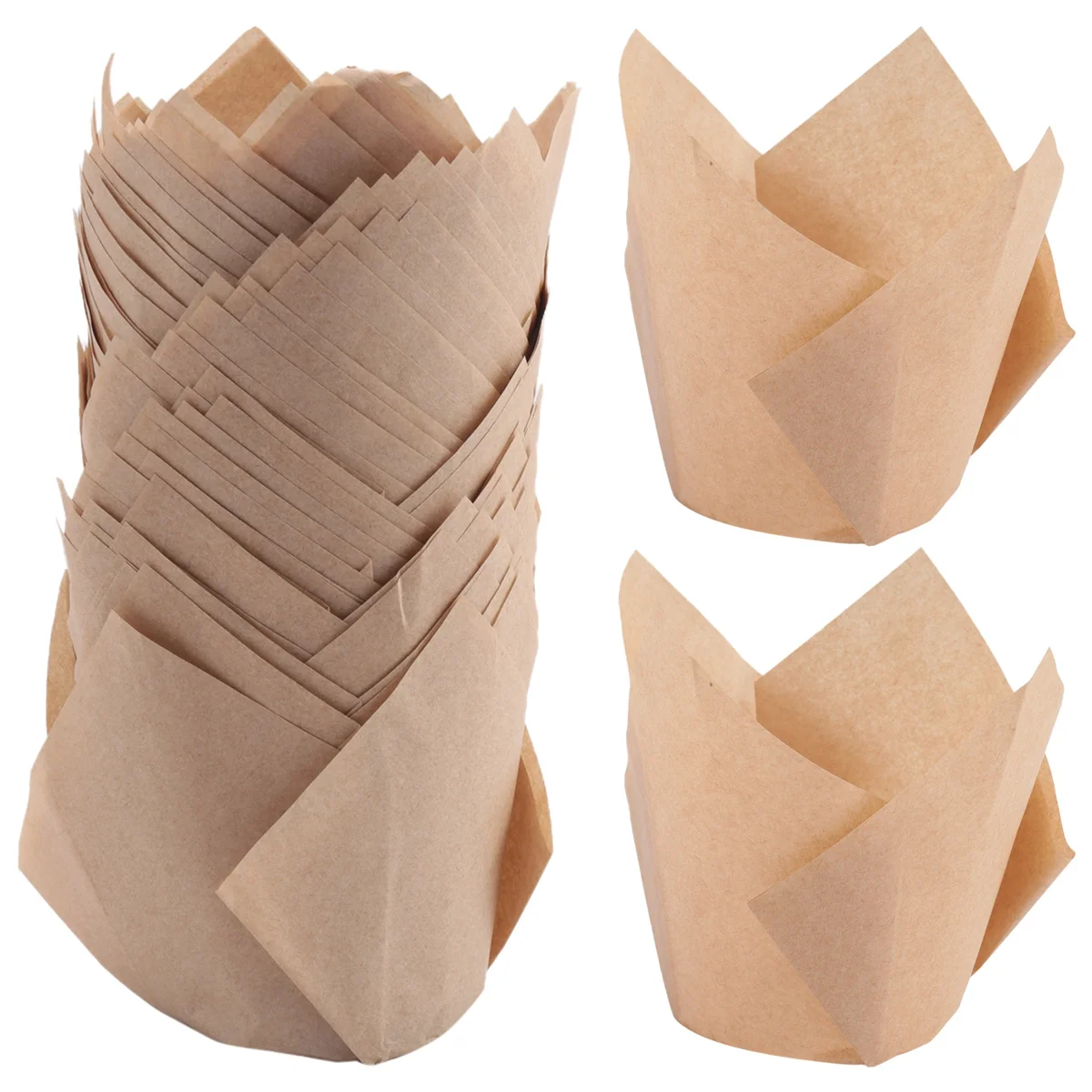 A84E-50 Pcs Tulip Cupcake Liners,Tulip Baking Paper Cupcake & Muffin Liners Unbleached Baking Cups Cupcake Cowhide Color