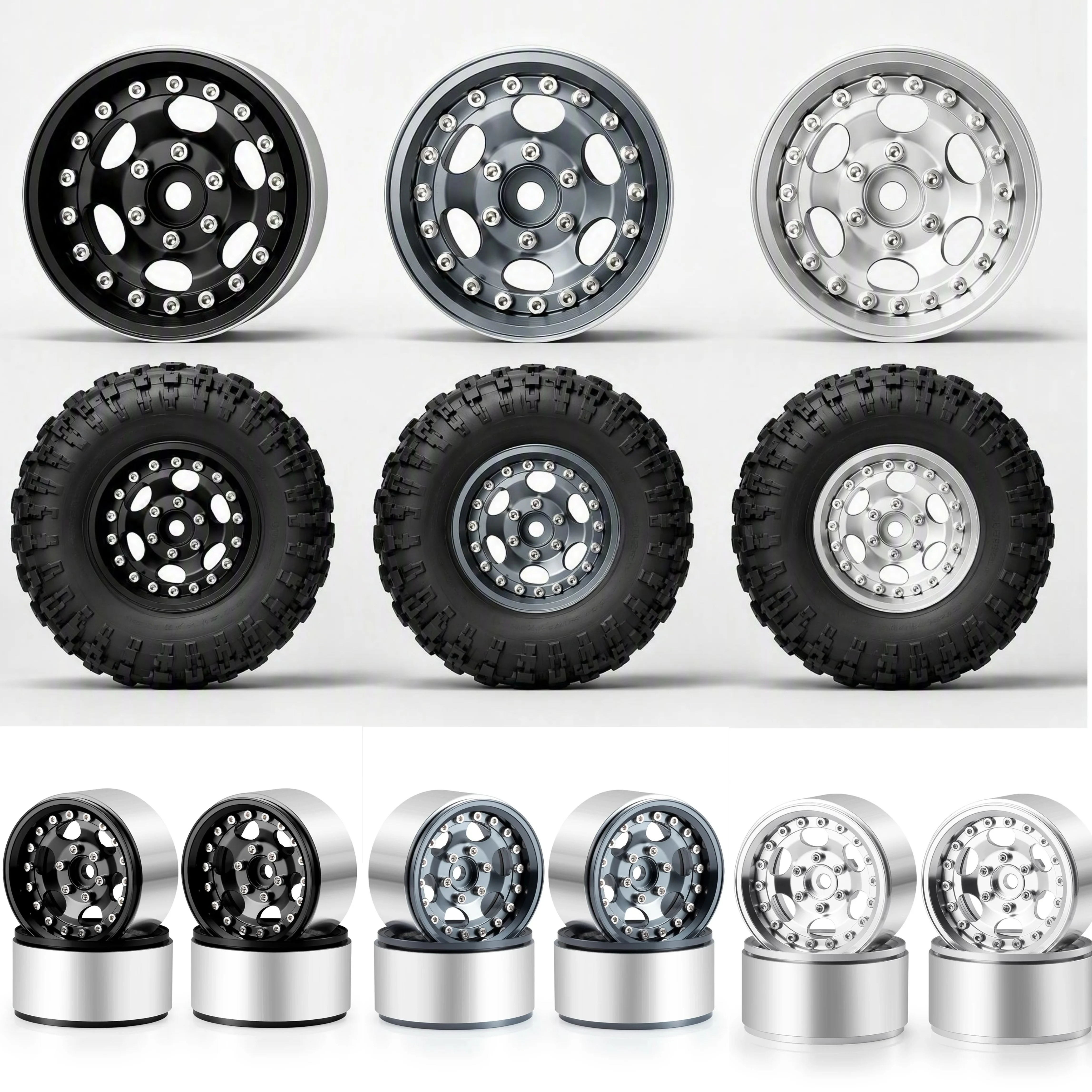 4Pcs 1.9 Inch 30mm Width Aluminum Alloy Beadlock Wheel Rims Hubs for 1/10 RC Crawler Axial SCX10 D90 TRX‑4 Upgrade Parts