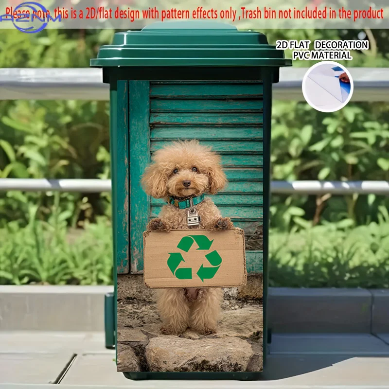 [2D Flat Printing] 1pc 2D Pattern Printed Kitchen Trash Can Sticker, X Cm Dog Lifting Recycling Bin Theme Kitchen Home Decor W