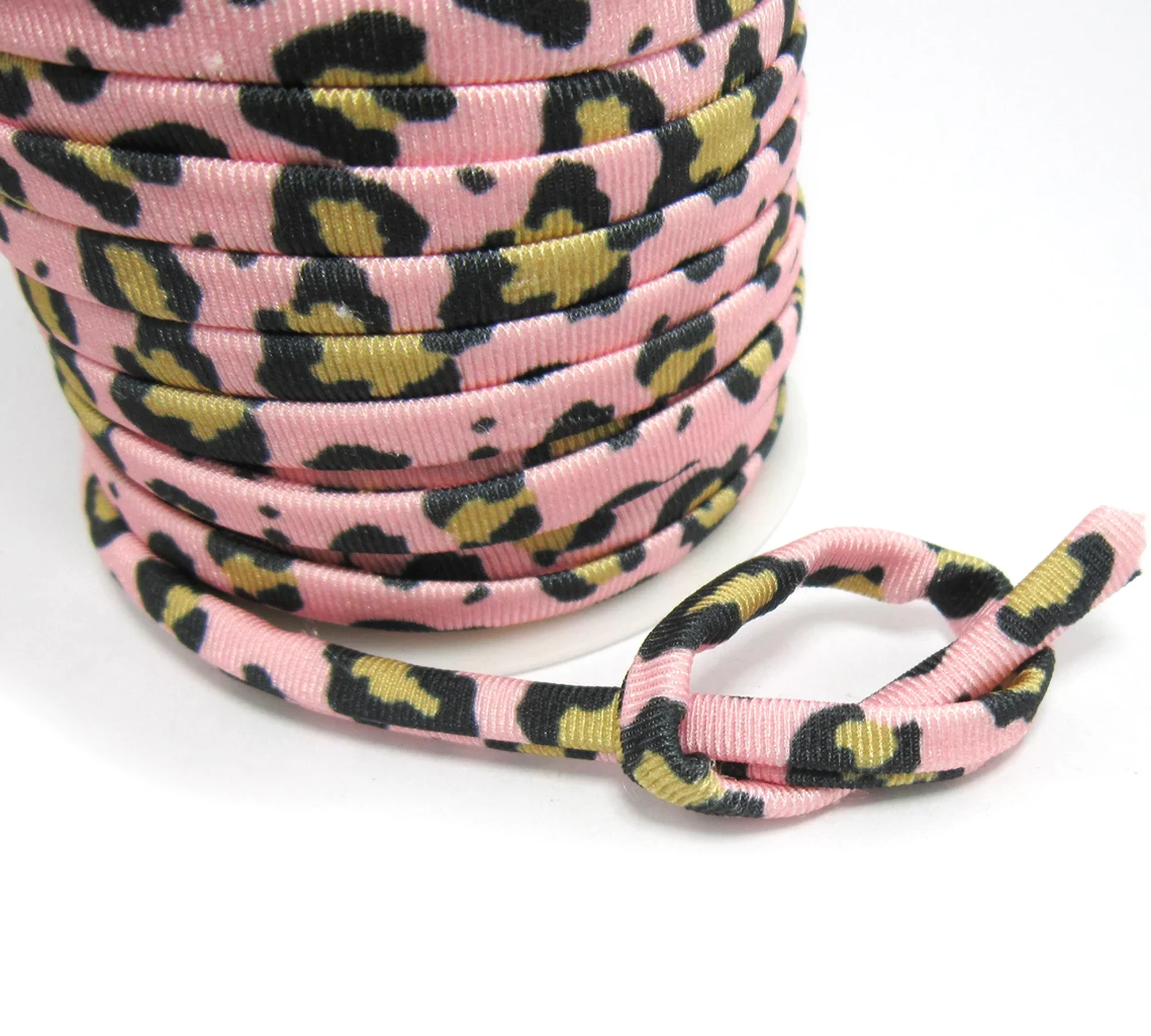 5mm Lycra Cord, Pink Leopard Lycra Strips, Stitched Elastic Lycra Cord, Soft Spandex Nylon, Swimwear & Bikini, Jewelry Making