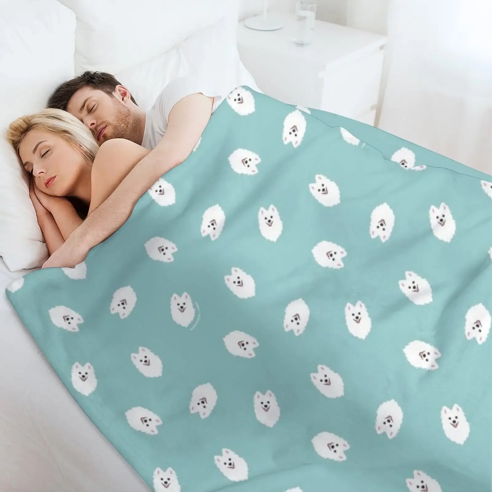 Happy Japanese Spitz Dog Shinji - Aqua Throw Deken kerstcadeaus slaapbank Babydekens voor beddekens