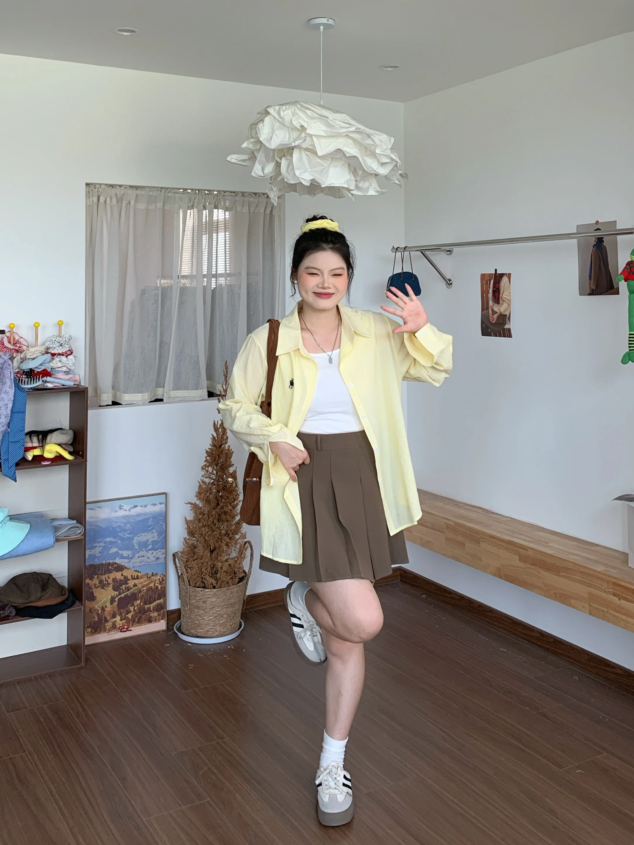 

Loose Fit Embroidered Striped Collar irt Korean Sle Casual Versatile Slimming Top for plus Size Women