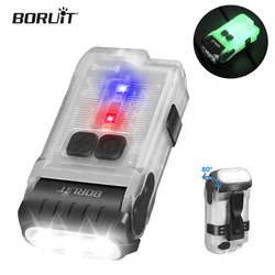 BORUiT V15 EDC LED Keychain Flashlight Rotatable Type-C Rechargeable Lamp Waterproof Work Torch Outdoor Fishing Camping Lantern