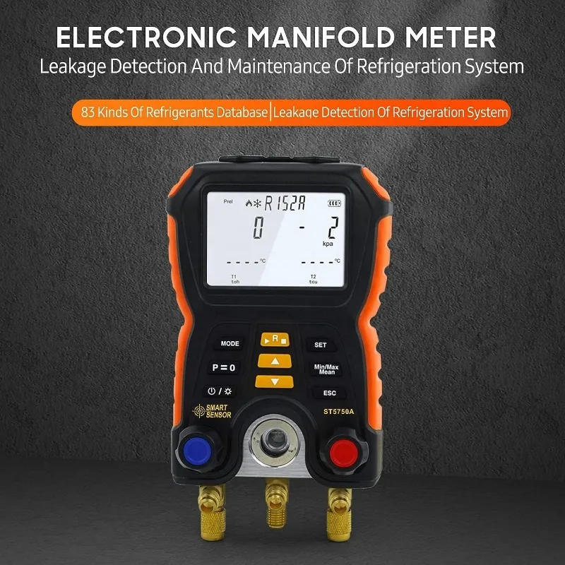 HTI New HT-750 Digital Pressure Gauge Refrigeration Vacuum Manifold Tester Refrigerant Meter