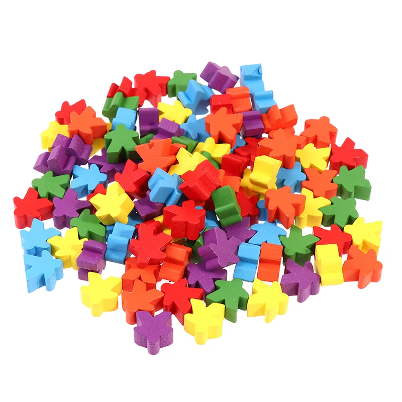 Random color 100PCS Colorful Wooden Meeples 16mm Extra Board Game Bits Pawns Chess Pieces Bulk Replacement