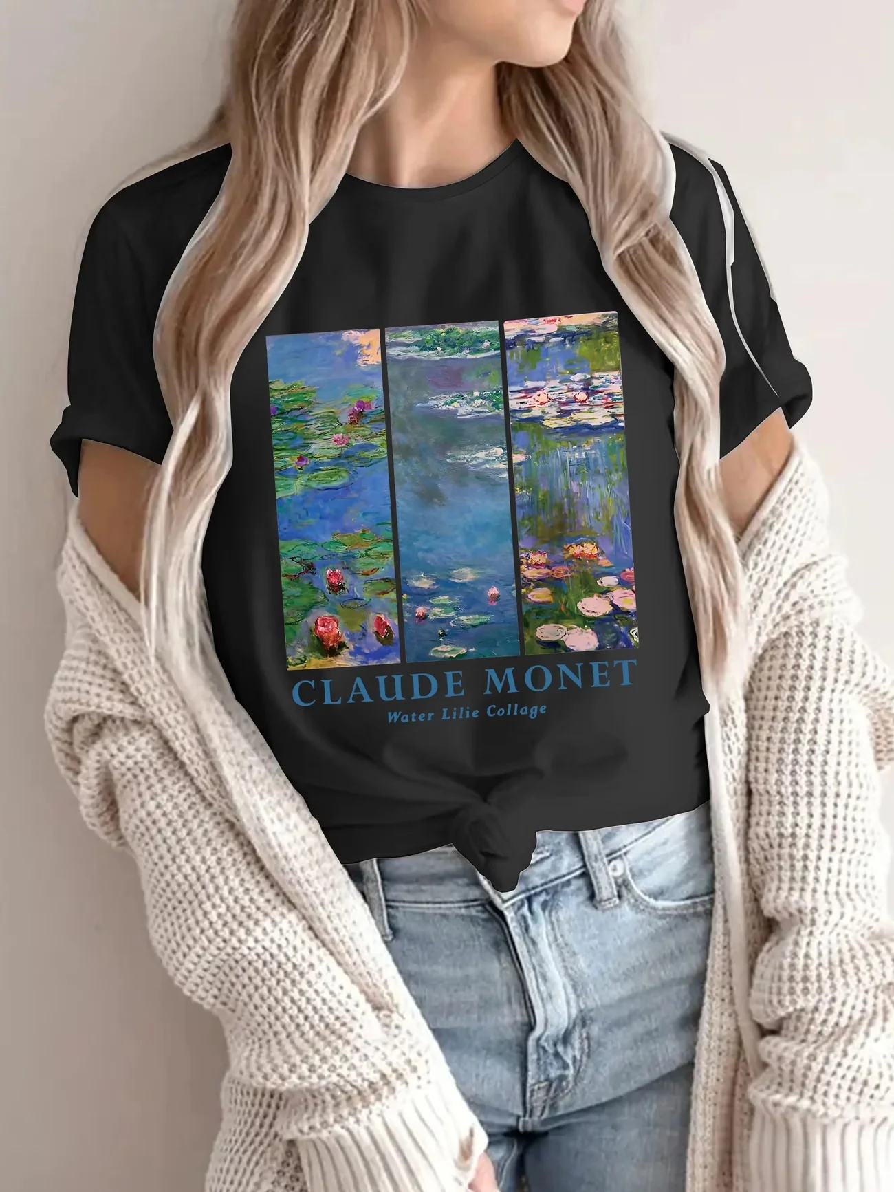 Vintage French Impressionism Art T-Shirt Claude Monet Water Lilies Print Harajuku Aesthetic Loose Top Casual Fashion Clothes