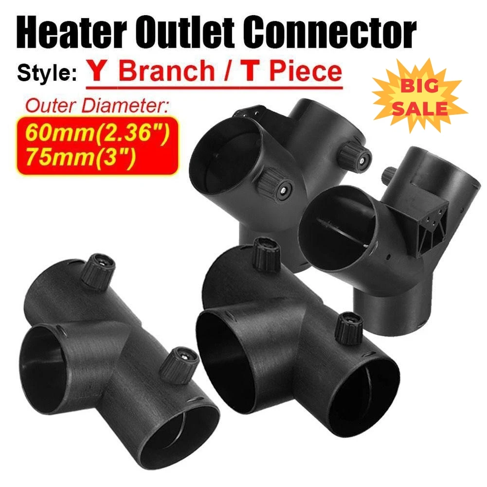 

60mm/75mm Car Heater Outlet Exhaust Connector Dual Closable Open Regulation Y T Piece For Webasto Diesel Parking Heaters B9F2