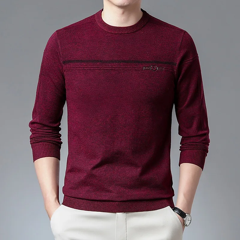 2023 Men's Autumn and Winter New Knitted Woolen Sweaters Warm Round Neck Casual Sweater Men's Long Sleeve Solid Color Pullover