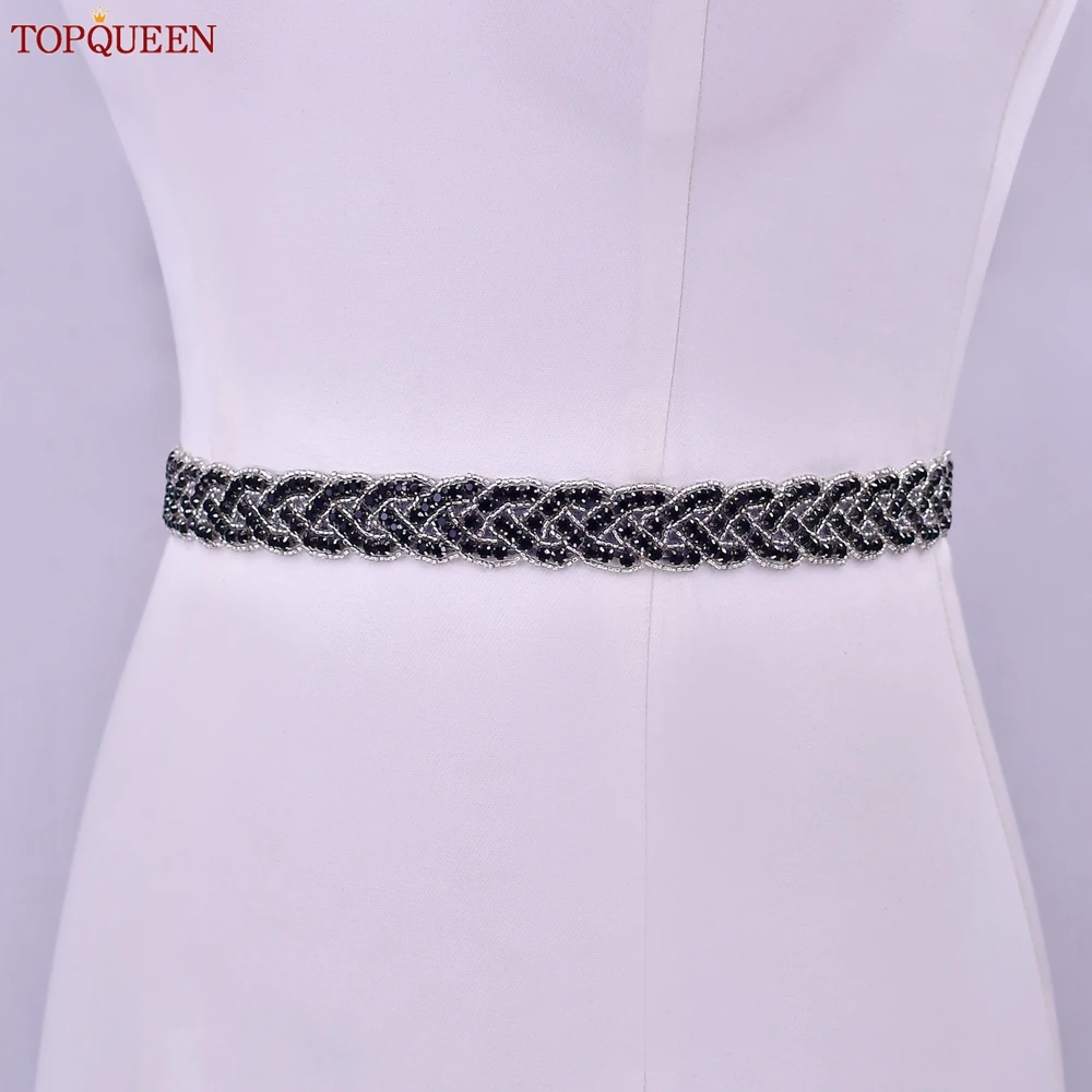 Topqueen Zwarte Strass Jurk Riem Vrouwen Strik Sjerp Partij Bruiloft Accessoires Bruidsmeisje Taille Decoratie Bruidsriem S216-B