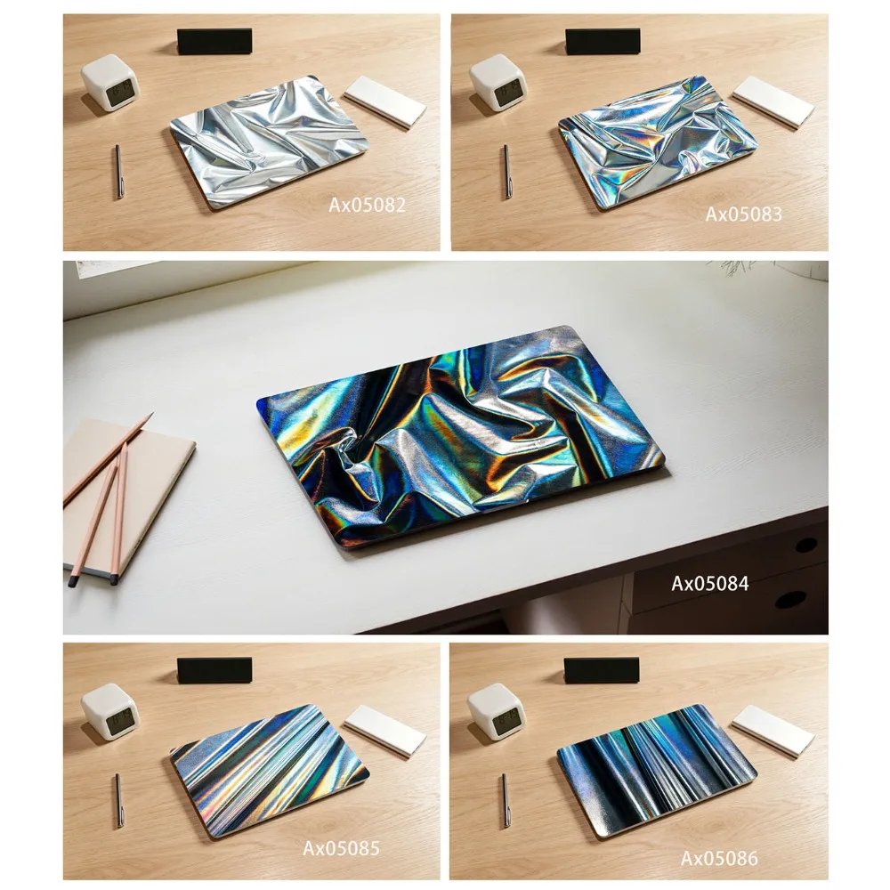 2Pcs Laptop Vinyl Skin Sticker Holographic Shiny Crinkle Foil Pattern Anti‑Scratch Waterproof Notebook Aesthetics Decoration