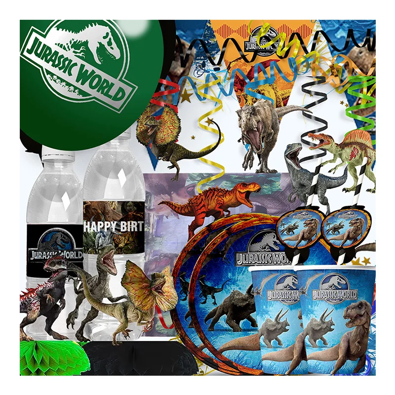 Jurassic Dinosaurs Party Animal Decoration Tableware Tablecloth Balloon Plate Cup Plate Birthday Party Christening Baptism Decor