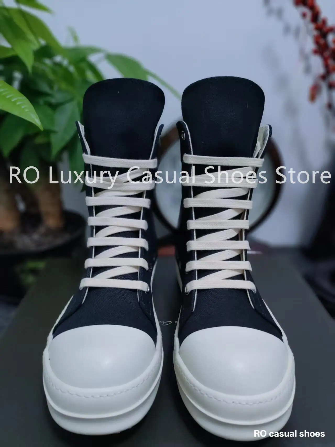 

Ro Classic Design Black Canvas Boot High Top Shoe Men Casual Shoes Luxury Zipper Women Sneakers Ankle Boots Sneakers