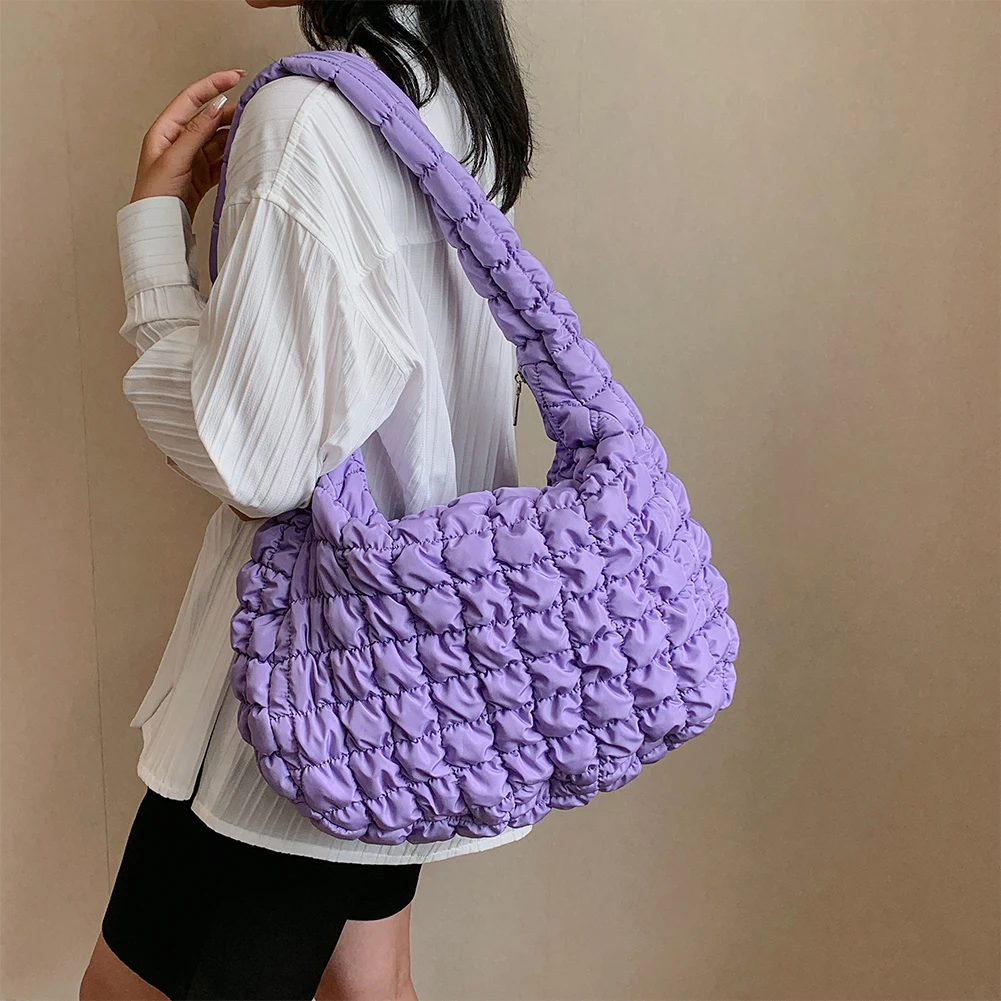 Women Crossbody Bags Quilted Pleated Ladies Puffer Tote Bag Fashion Large Capacity Temperament Fashion PU Bag  Travel Camping