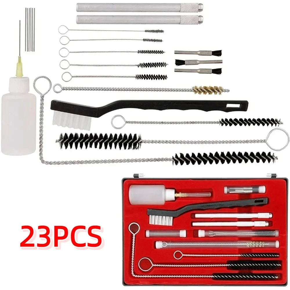 17/23Pcs Airbrush Spray Nozzle Cleaning Brush Set Airbrush Repair Durable Paint Nozzle Cleaning Kit Storage Case Auto Care