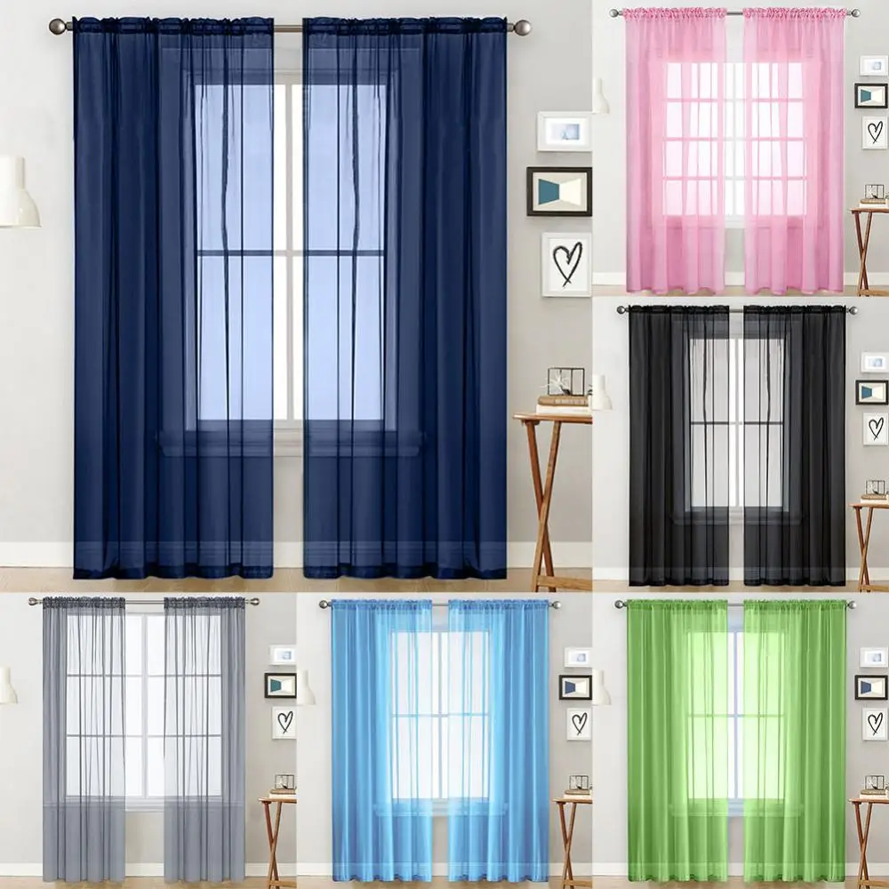 1Pc Solid Color Sheer Tulle Window Curtain Drape Living Room Balcony Patio Decor White Sheer Curtains Transparent Living Room