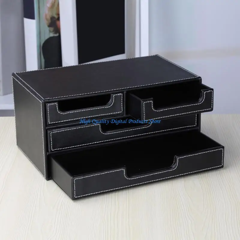 U2JE 4 Drawers Stationery Storage Box File PU Leather Desk