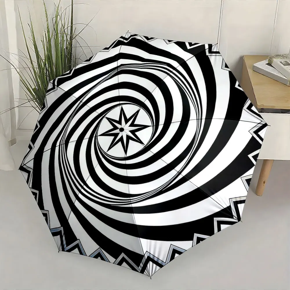 1PC Mesmerizing Hypnotic Spiral Umbrella Design Print 8 Iron Ribs Folding Umbrella Auto-Open Fashion Sunshade