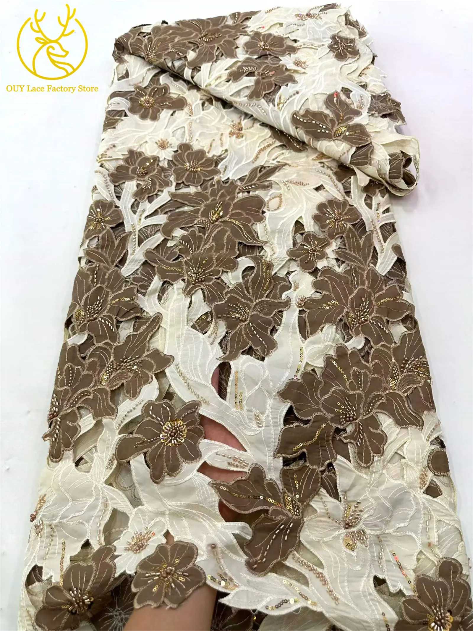 Modischer Afrikanischer Schwer Perlenverzierter Spitzenstoff 2026 Bestseller Französische Pailletten Chiffon-Spitze für Damen-Partykleider Nähmaterial – Detail 7
