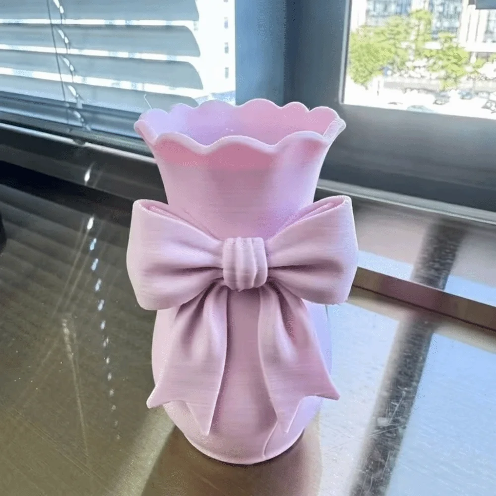 Creative 3D Printed Pink Bow Flower Vases Elegant Style Twisted Design Dried Flower Vase Decorative Flower Pot for Living Room