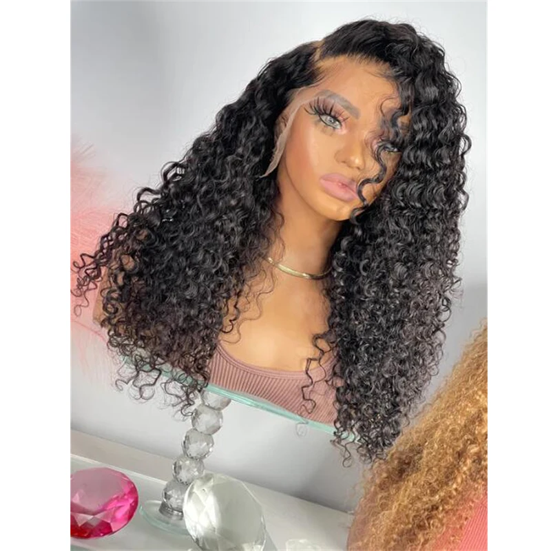 

Natural Black Soft 26Inch Long 180 Density Glueless Preplucked Kinky Curly Lace Front Wig For Women With BabyHair Daily Cosplay