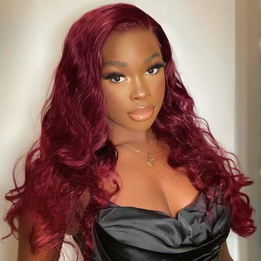 

Парик из натуральных волос 99J Burgundy с прозрачной HD-основой 13x6, волнистый, с большим кружевным покрытием, 46 дюймов, для женщин