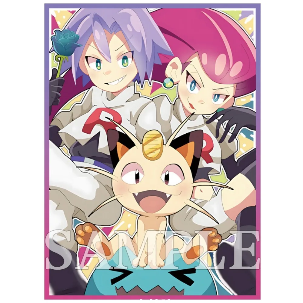 DIY Self Made Pokemon Rocket Team Jessie James Meowth Card Sleeve Anime Color Flash Peripheral Game Collection Card Holiday Gift