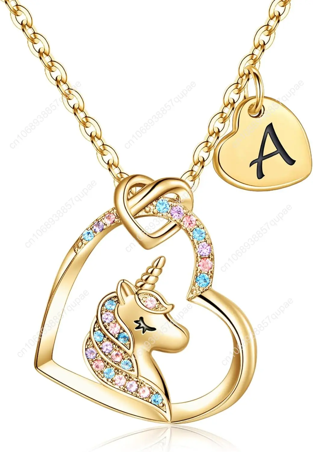 

Lovely Colorful Diamond Heart Pendant Necklace Unicorn Necklace 14K Plated Gold Rose Gold White Gold Girl Valentines Day Gifts